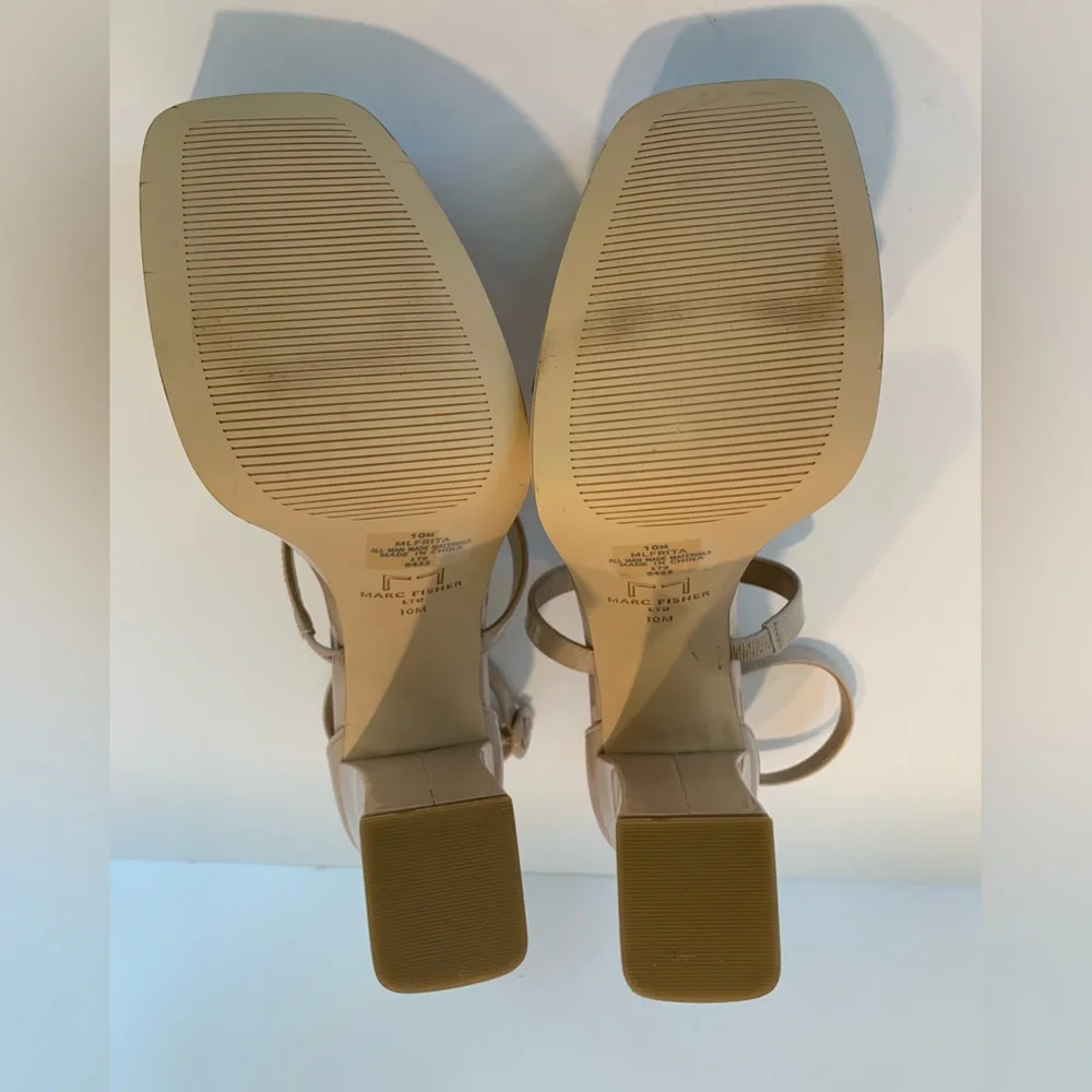 Marc Fisher Frita Platform Heels Nude Ankle Strap Size 10 Square Toe